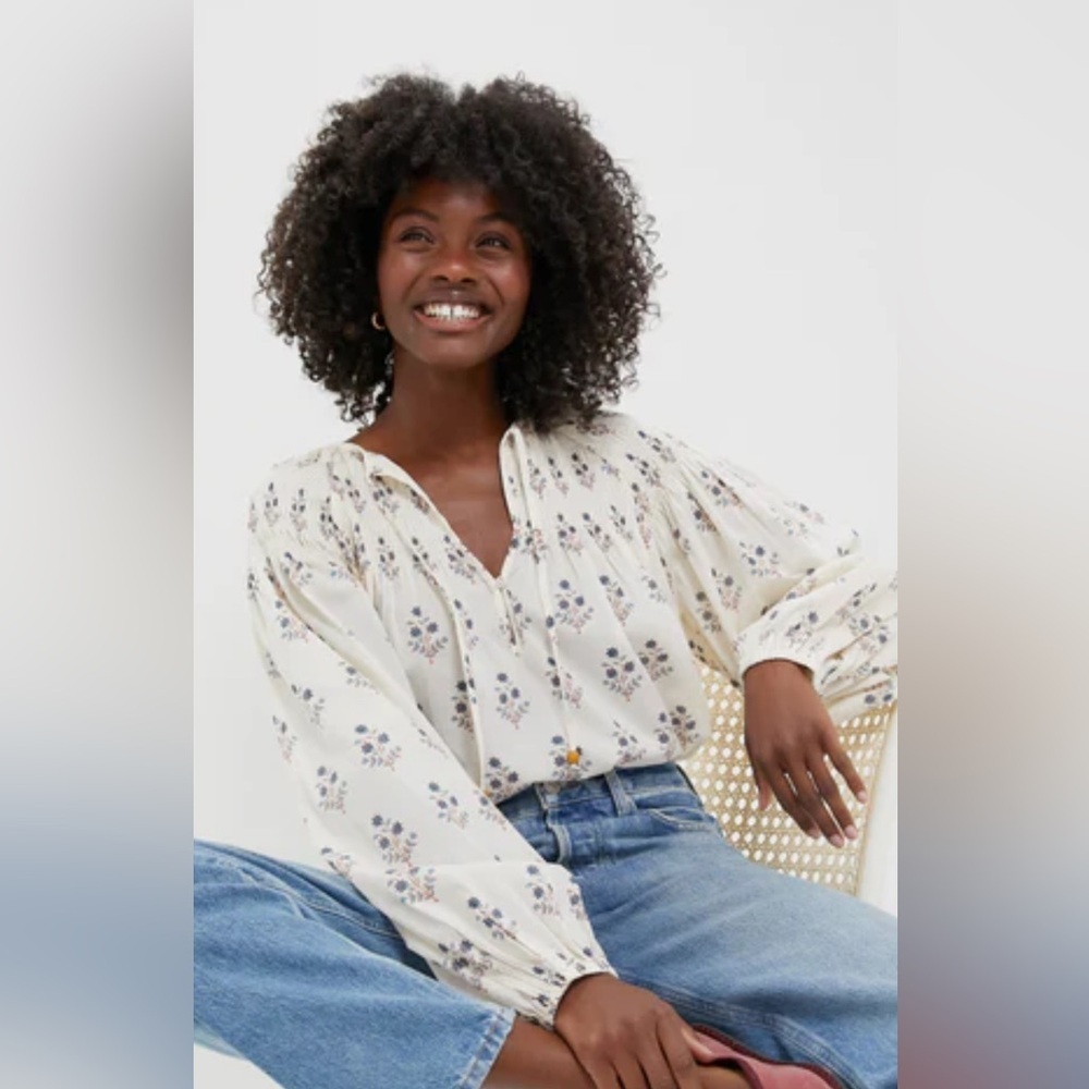 Ivory Floral Peasant Blouse - Women Tops